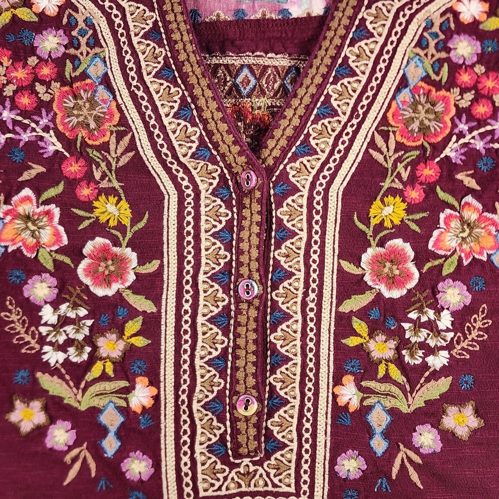 Sundance Women Boho Embroidered Floral V-Neck Mixed Media Blouse Size M - Picture 6 of 10